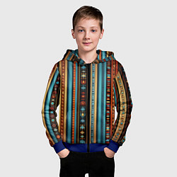 Толстовка на молнии детская Этнический паттерн в вертикальную полоску, цвет: 3D-синий — фото 2
