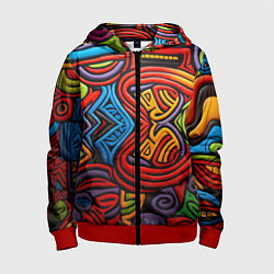 Толстовка на молнии детская Разноцветный узор в стиле абстракционизм, цвет: 3D-красный