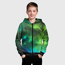 Толстовка на молнии детская Бескрайний космос зелёный, цвет: 3D-черный — фото 2