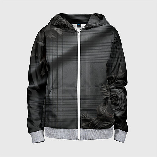 Детская толстовка на молнии Серо-черная шотландская клетка и цветы / 3D-Меланж – фото 1