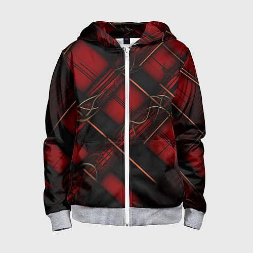 Детская толстовка на молнии Тёмно-красная диагональная клетка / 3D-Меланж – фото 1