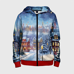 Толстовка на молнии детская New year city, цвет: 3D-красный