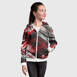 Толстовка на молнии детская Киберпанк линии белые и красные, цвет: 3D-белый — фото 2