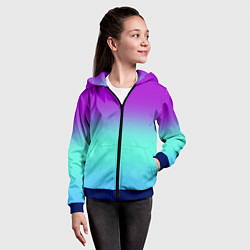 Толстовка на молнии детская Фиолетовый бирюзовый голубой неоновый градиент, цвет: 3D-синий — фото 2