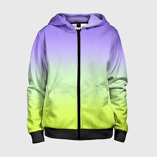 Детская толстовка на молнии Фиолетовый мятный и желто-зеленый градиент / 3D-Черный – фото 1