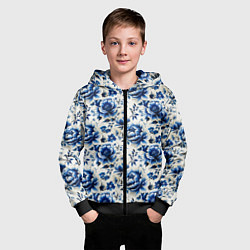 Толстовка на молнии детская Гжель узор паттерн, цвет: 3D-черный — фото 2