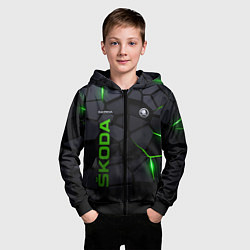 Толстовка на молнии детская Skoda - плиты с эффектом свечения, цвет: 3D-черный — фото 2