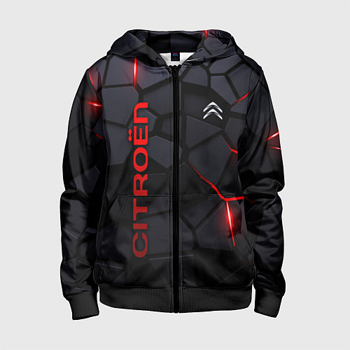 Детская толстовка на молнии Citroen - плиты с эффектом свечения / 3D-Черный – фото 1