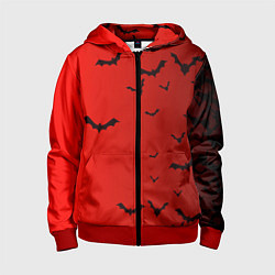 Детская толстовка на молнии Летучие мыши на красном фоне