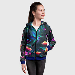 Толстовка на молнии детская Колибри в темном лесу, цвет: 3D-синий — фото 2