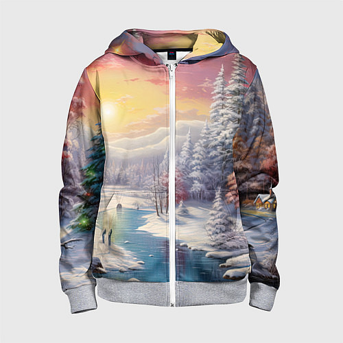 Детская толстовка на молнии Сказочное сияние нового года / 3D-Меланж – фото 1