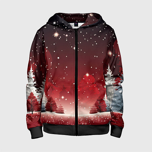 Детская толстовка на молнии Зимний берег реки с деревьями и льдом / 3D-Черный – фото 1