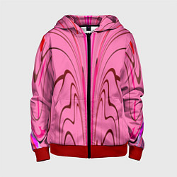 Толстовка на молнии детская Плавные линии на розовом фоне, цвет: 3D-красный