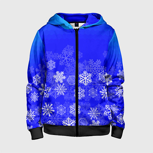 Детская толстовка на молнии Снежинки на синем / 3D-Черный – фото 1