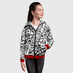 Толстовка на молнии детская Чёрный кружевной узор, цвет: 3D-красный — фото 2