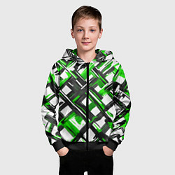 Толстовка на молнии детская Зелёные и чёрные мазки, цвет: 3D-черный — фото 2