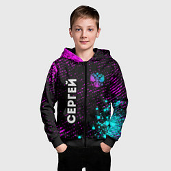 Толстовка на молнии детская Сергей и неоновый герб России вертикально, цвет: 3D-черный — фото 2