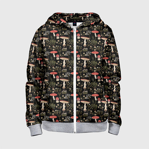 Детская толстовка на молнии Goblincore - мухоморы / 3D-Меланж – фото 1