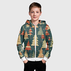 Толстовка на молнии детская Елки новый год, цвет: 3D-белый — фото 2