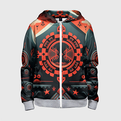 Детская толстовка на молнии Рисунок в стиле американских индейцев / 3D-Меланж – фото 1