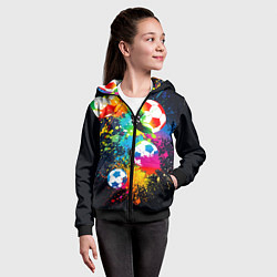 Толстовка на молнии детская Разноцветные футбольные мячи, цвет: 3D-черный — фото 2
