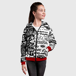 Толстовка на молнии детская Логотипы лучших групп черно белый, цвет: 3D-красный — фото 2