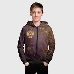 Толстовка на молнии детская Герб России золотой на фиолетовом фоне, цвет: 3D-черный — фото 2
