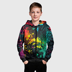 Толстовка на молнии детская Яркие разноцветные абстрактные листья, цвет: 3D-черный — фото 2