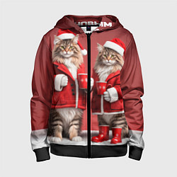 Детская толстовка на молнии С новым котом - два кота в костюмах Санты