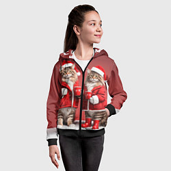 Толстовка на молнии детская С новым котом - два кота в костюмах Санты, цвет: 3D-черный — фото 2