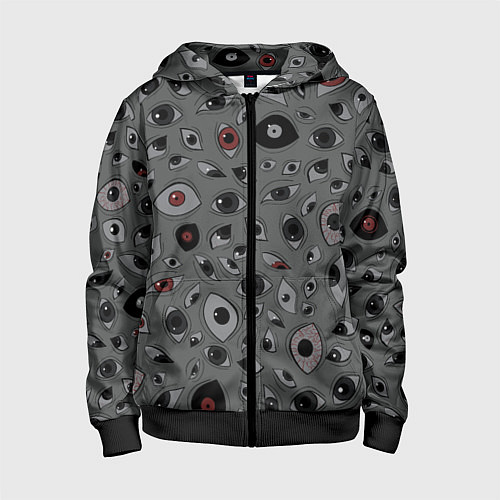 Детская толстовка на молнии Серый цвет: глазики-косоглазики / 3D-Черный – фото 1