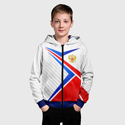 Толстовка на молнии детская Герб РФ - классические цвета флага, цвет: 3D-синий — фото 2