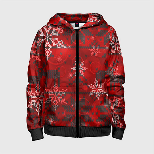 Детская толстовка на молнии Рождественские узоры снежинки / 3D-Черный – фото 1
