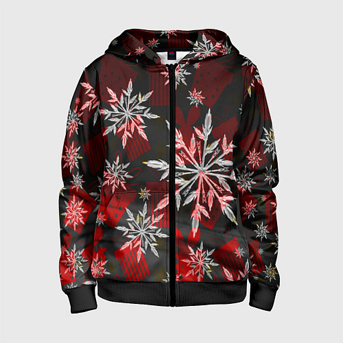 Детская толстовка на молнии Рождественские снежинки / 3D-Черный – фото 1