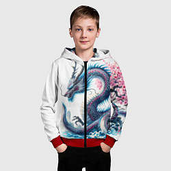 Толстовка на молнии детская Японский акварельный дракон - ирезуми, цвет: 3D-красный — фото 2