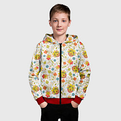 Толстовка на молнии детская Хохломская роспись разноцветные цветы на белом фон, цвет: 3D-красный — фото 2