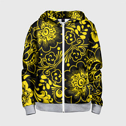 Детская толстовка на молнии Хохломская роспись золотые цветы на чёроном фоне