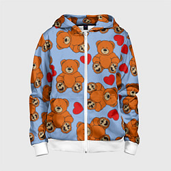 Детская толстовка на молнии Мишки и сердца на голубом фоне