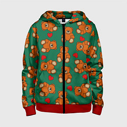 Толстовка на молнии детская Мишки плюшевые и сердца, цвет: 3D-красный