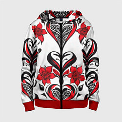 Детская толстовка на молнии Красный узор сердце