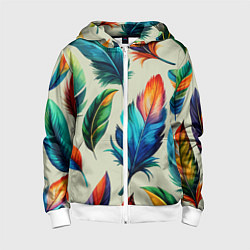 Детская толстовка на молнии Разноцветные перья тропических птиц