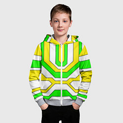 Толстовка на молнии детская Зелёные и жёлтые техно линии, цвет: 3D-меланж — фото 2