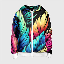 Толстовка на молнии детская Color feathers - neon, цвет: 3D-белый