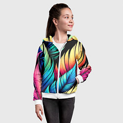 Толстовка на молнии детская Color feathers - neon, цвет: 3D-белый — фото 2