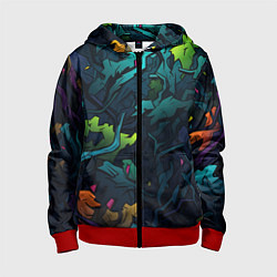 Толстовка на молнии детская Кислотная яркая абстракция в камуфляжном стиле, цвет: 3D-красный