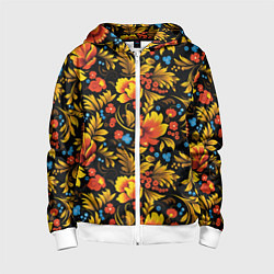 Толстовка на молнии детская Русская национальная роспись хохлома, цвет: 3D-белый