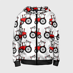 Детская толстовка на молнии Поросенок Пётр на красном тракторе