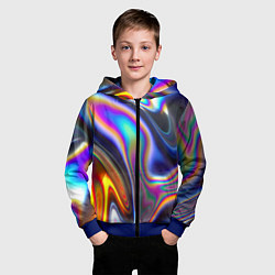 Толстовка на молнии детская Жидкая голографическая бензиновая абстракция, цвет: 3D-синий — фото 2