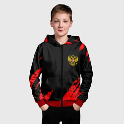 Толстовка на молнии детская Россия герб краски красные, цвет: 3D-красный — фото 2
