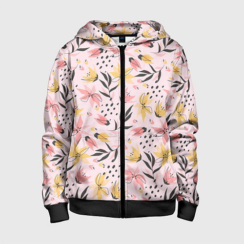 Детская толстовка на молнии Абстрактный паттерн с цветами / 3D-Черный – фото 1